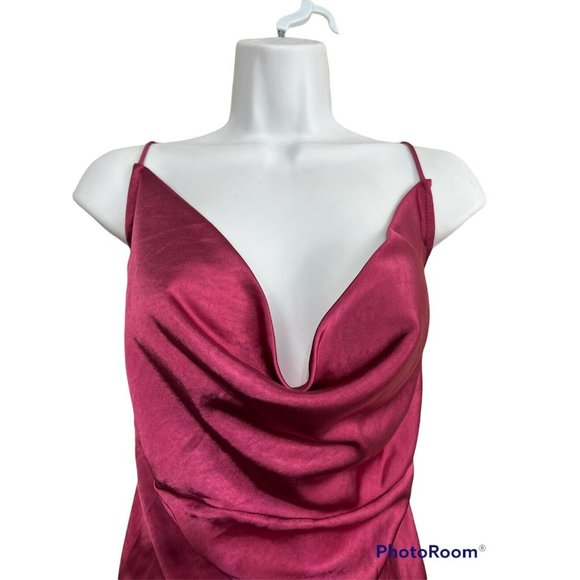 Bridesmaid Lioness Slip Dress 10 XL Magenta Cowl Neck Long Front Slit Sexy Maxi - Picture 5 of 11